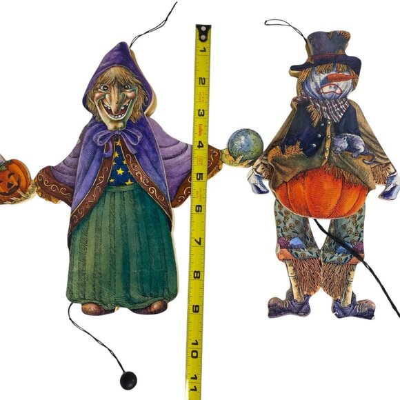 Vintage Halloween Witch Fortune Teller Scarecrow Wooden Jointed Decorations - Picture 3 of 5